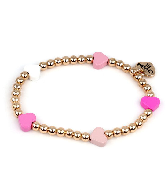 Charm It! Boncuk Bileklik // Gold Pink Heart