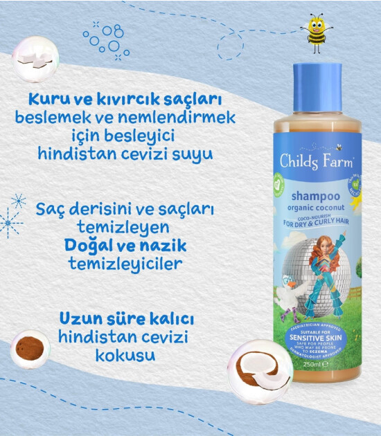 Childs Farm Kuru ve Kıvırcık Saçlar için Hindistancevizi Şampuan