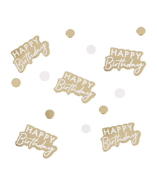 Ginger Ray - Gold and White Happy Birthday Confetti - Altın ve Beyaz Renkler Happy Birthday Konfeti