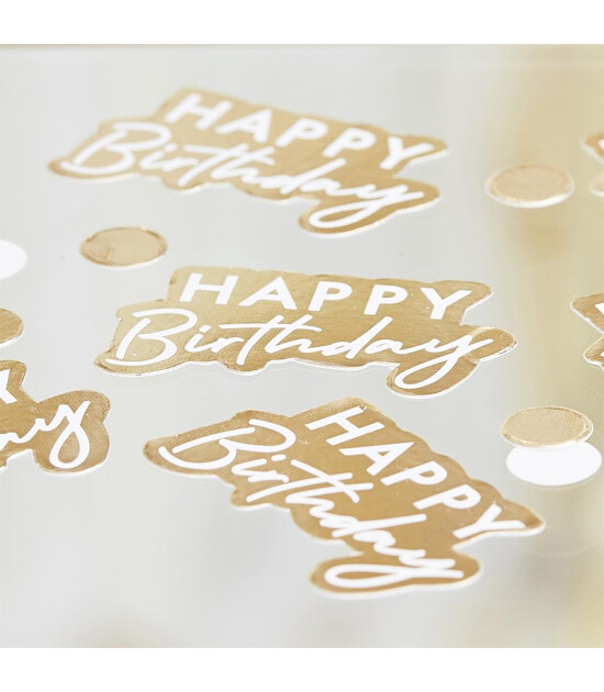 Ginger Ray - Gold and White Happy Birthday Confetti - Altın ve Beyaz Renkler Happy Birthday Konfeti