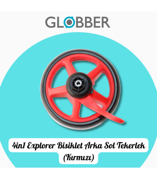 Globber 4in1 Explorer Bisiklet Yedek Parça // Arka Sol Tekerlek (Kırmızı)