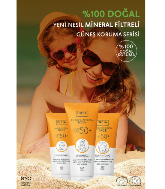 INCIA %100 Doğal Bebek için Güneş Kremi Mineral Filtreli (50 SPF+)