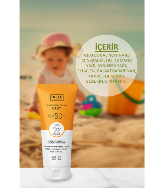 INCIA %100 Doğal Bebek için Güneş Kremi Mineral Filtreli (50 SPF+)