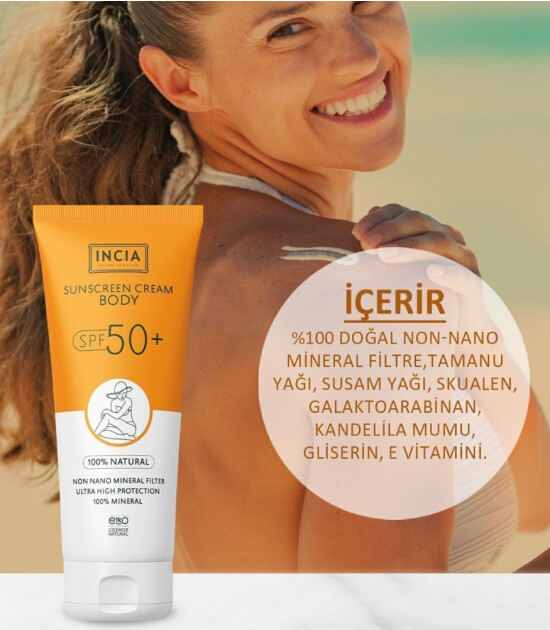 INCIA %100 Doğal Vücut için Güneş Kremi Mineral Filtreli (50 SPF)