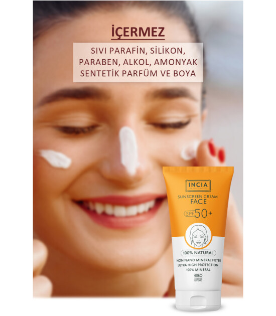 INCIA %100 Doğal Yüz için Güneş Kremi Mineral Filtreli (50 SPF+)