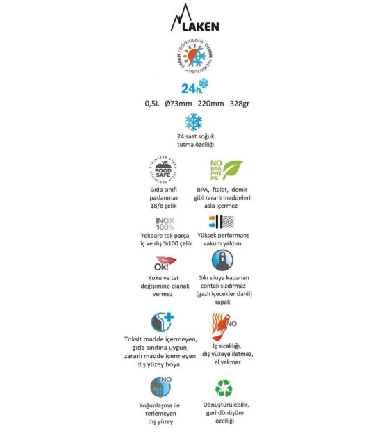 Laken Summit Çelik Termos Pipetli Suluk (500 ml) // Beyaz