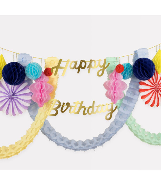 Meri Meri - Happy Birthday Honeycomb Garland - Happy Birthday Petekli Asılan Süs