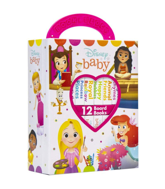 Pi Kids Disney Baby: My First Library Board Book Block 12 Book Set- Princess Cinderella, Belle, Ariel, and More!