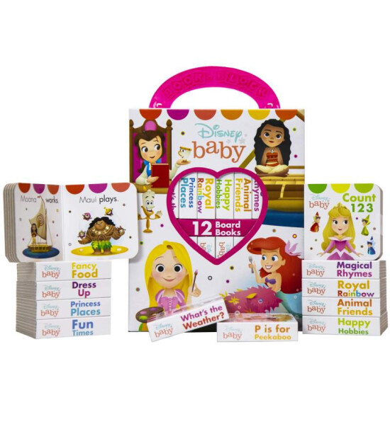 Pi Kids Disney Baby: My First Library Board Book Block 12 Book Set- Princess Cinderella, Belle, Ariel, and More!