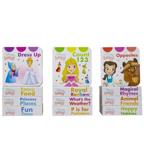 Pi Kids Disney Baby: My First Library Board Book Block 12 Book Set- Princess Cinderella, Belle, Ariel, and More!