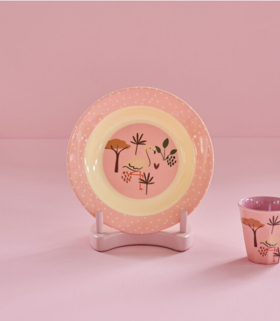 Rice Kids Melamin Çocuk Yemek Tabak // Pink Jungle Animals