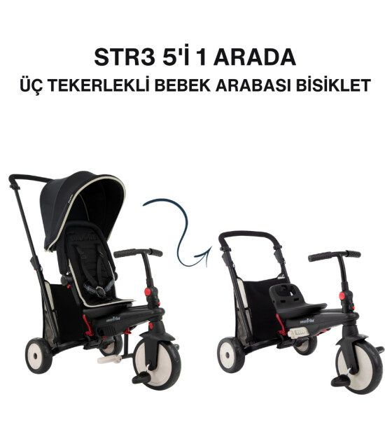 SmarTrike STR3 Plus 5’i 1 Arada Modüler Katlanabilir Bebek Arabası ve Üç Tekerlekli Bebek Bisikleti // Black