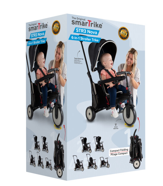 SmarTrike STR3 Plus 5’i 1 Arada Modüler Katlanabilir Bebek Arabası ve Üç Tekerlekli Bebek Bisikleti // Black