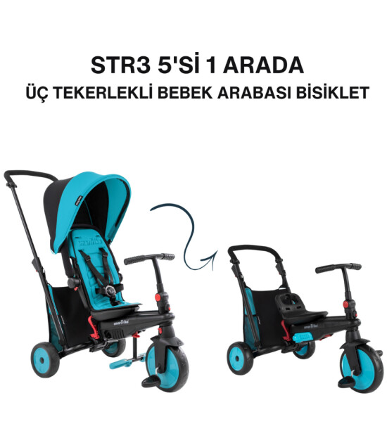 SmarTrike STR3 Plus 5’i 1 Arada Modüler Katlanabilir Bebek Arabası ve Üç Tekerlekli Bebek Bisikleti // Blue