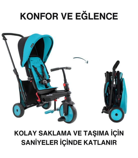 SmarTrike STR3 Plus 5’i 1 Arada Modüler Katlanabilir Bebek Arabası ve Üç Tekerlekli Bebek Bisikleti // Blue