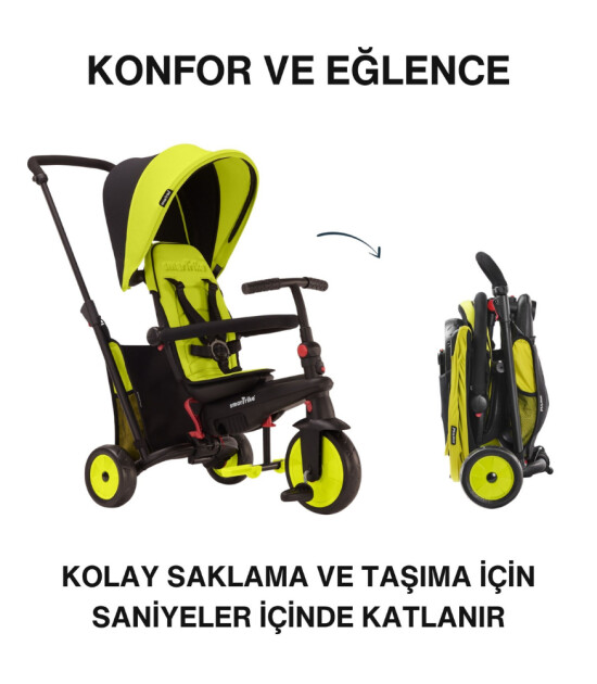 SmarTrike STR3 Plus 5’i 1 Arada Modüler Katlanabilir Bebek Arabası ve Üç Tekerlekli Bebek Bisikleti // Green