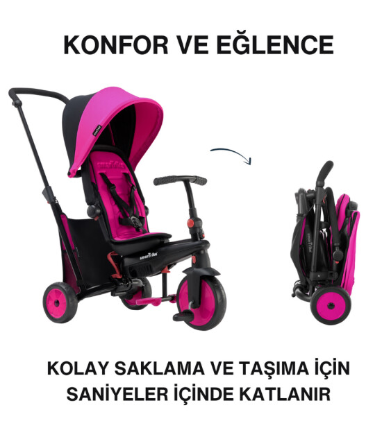 SmarTrike STR3 Plus 5’i 1 Arada Modüler Katlanabilir Bebek Arabası ve Üç Tekerlekli Bebek Bisikleti // Pink