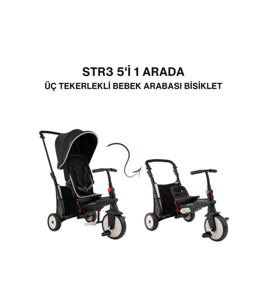 SmarTrike STR3 Plus 5’i 1 Arada Modüler Katlanabilir Bebek Arabası ve Üç Tekerlekli Bebek Bisikleti // Black