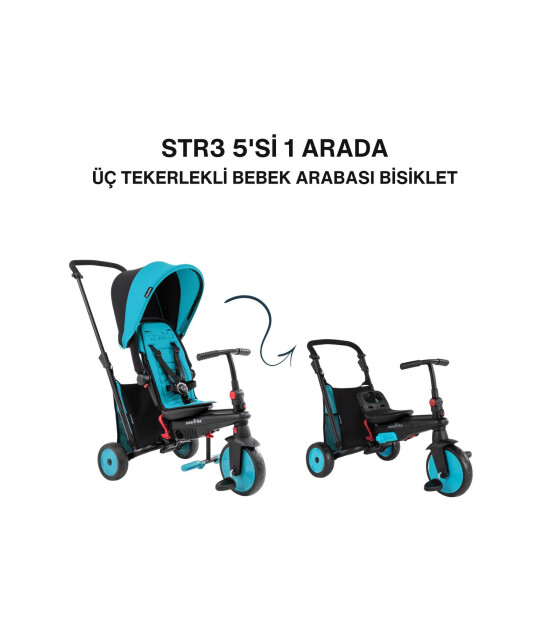 SmarTrike STR3 Plus 5’i 1 Arada Modüler Katlanabilir Bebek Arabası ve Üç Tekerlekli Bebek Bisikleti // Blue