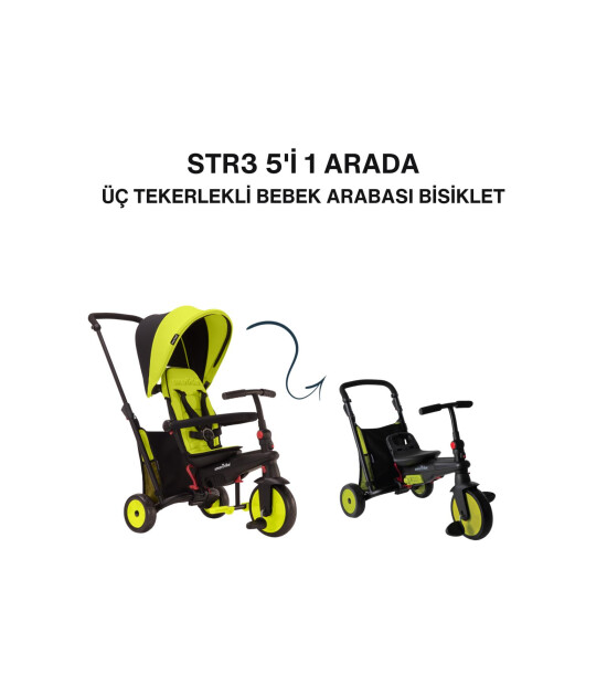 SmarTrike STR3 Plus 5’i 1 Arada Modüler Katlanabilir Bebek Arabası ve Üç Tekerlekli Bebek Bisikleti // Green