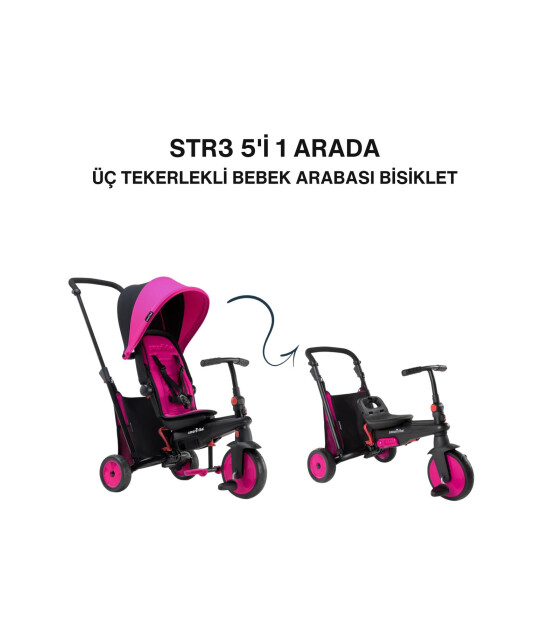 SmarTrike STR3 Plus 5’i 1 Arada Modüler Katlanabilir Bebek Arabası ve Üç Tekerlekli Bebek Bisikleti // Pink