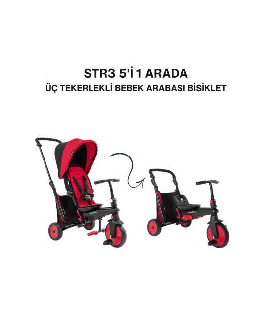 SmarTrike STR3 Plus 5’i 1 Arada Modüler Katlanabilir Bebek Arabası ve Üç Tekerlekli Bebek Bisikleti // Red