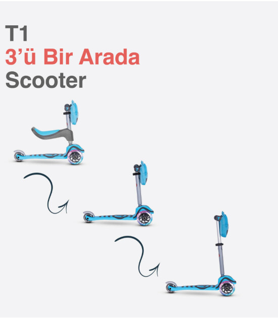 SmarTrike T1 3’ü1 Arada Oturaklı ve Çantalı Çocuk Scooterı (15 Ay - 5 Yaş) // Blue