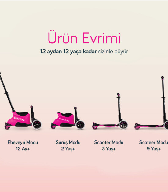 SmarTrike Xtend Büyüyebilen Ride On Scooter (12 Ay - 12 Yaş) // Pink