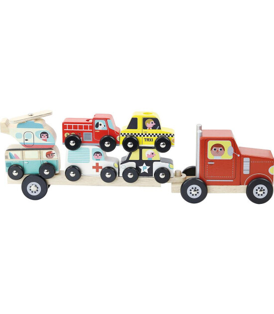 Vilac Truck and Trailer with Vehicles Stacking