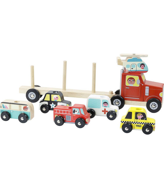 Vilac Truck and Trailer with Vehicles Stacking